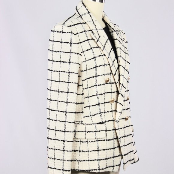 NWT L'AGENCE Kenzie White Check Boucle Tweed Double Breasted Blazer - Picture 6 of 13